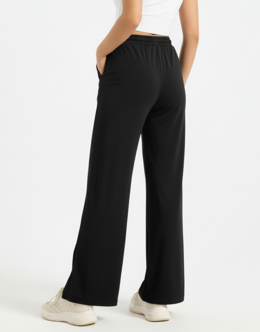 Losha Wide-Leg Side-Split Jogger Pants -BLACK