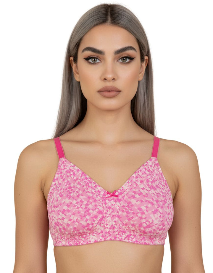 DOUBLE LAYERED FULL COVERAGE COTTON WIREFREE BRA WITH DIAMOND GEOMETRIC-PINK PRINT