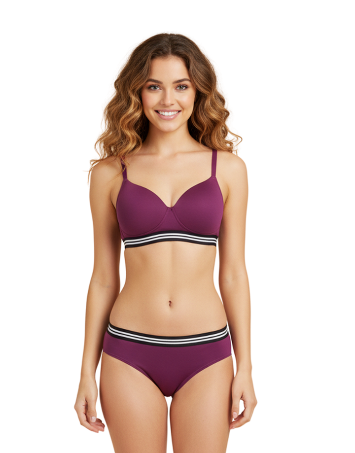 LIGHTLY PADDED NON WIRED TSHIRT BRA WITH MATCHING PANTY-PURPLE
