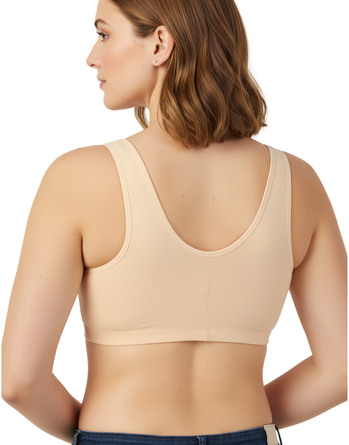 LOSHA COTTON FRONT OPEN SLIP ON POST SURGICAL BRA WITH POCKETS-SKIN