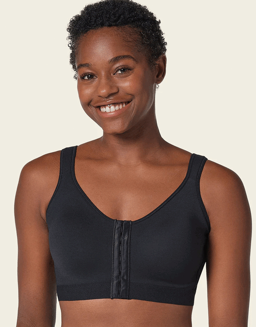 LEONISA NEW! Stretch Cotton Posture Correcter Wireless Bra With Removeable Pads-All-in-one-Black