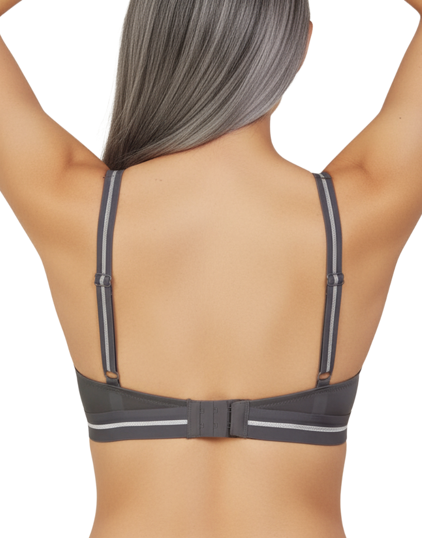 DOUBLE LAYERED COTTON WIREFREE BRA WITH GLITTER ELASTIC WAIST BAND -GREY