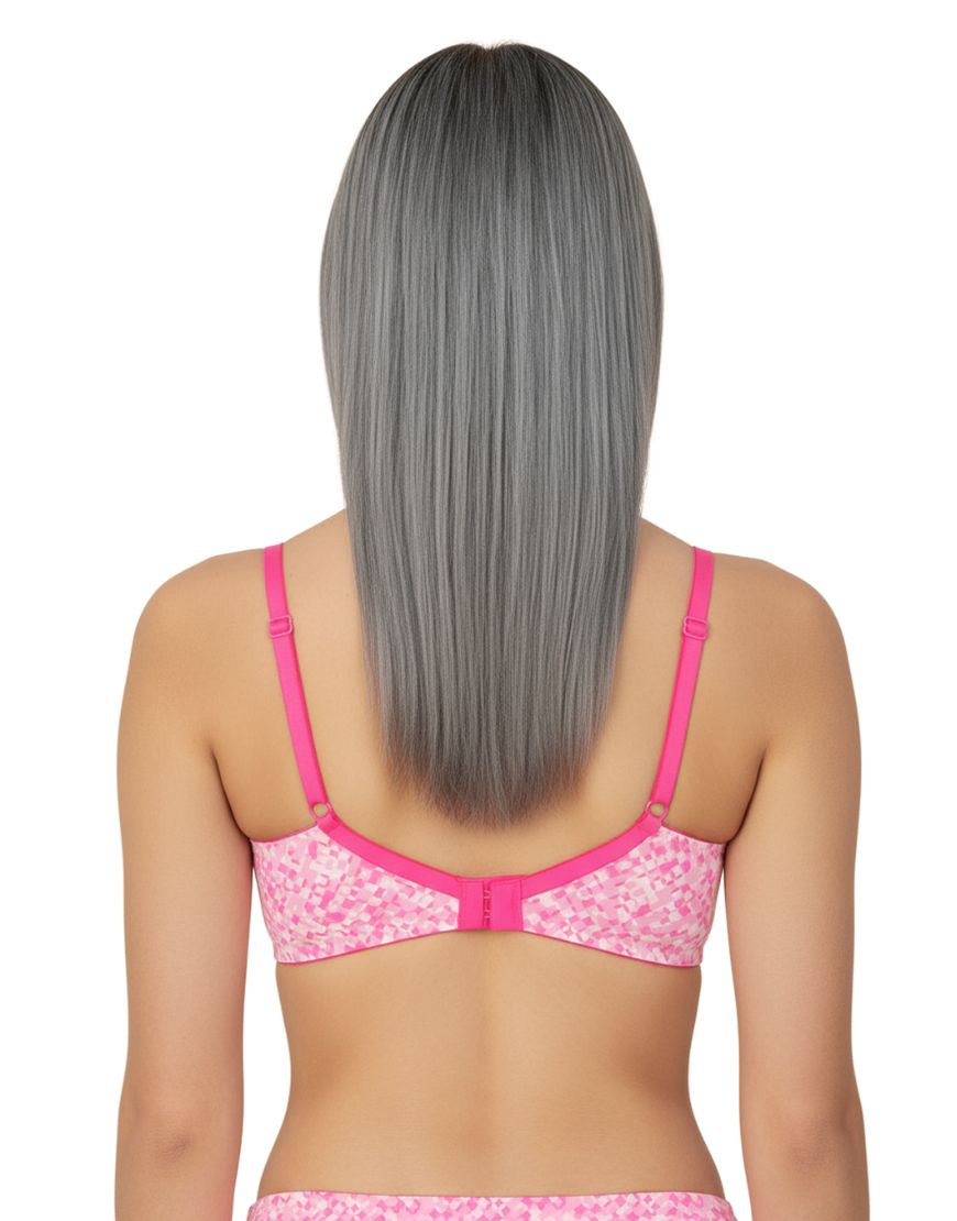 DOUBLE LAYERED FULL COVERAGE COTTON WIREFREE BRA WITH DIAMOND GEOMETRIC-PINK PRINT