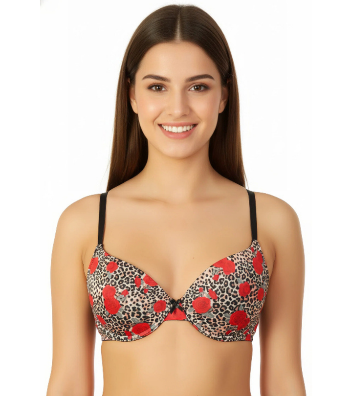 Pack of 2 Wired Pushup T-Shirt Bras with J Hook-Black/Savvy Red