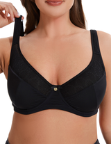 Losha Curvy Double Layered Minimizer Wired Bra with Lace Touch-BLACK