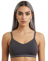 DOUBLE LAYERED COTTON WIREFREE BRA WITH GLITTER ELASTIC WAIST BAND -GREY