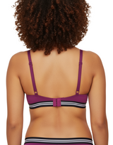 LIGHTLY PADDED NON WIRED TSHIRT BRA WITH STRIPED ELASTIC WAIST BAND-PURPLE