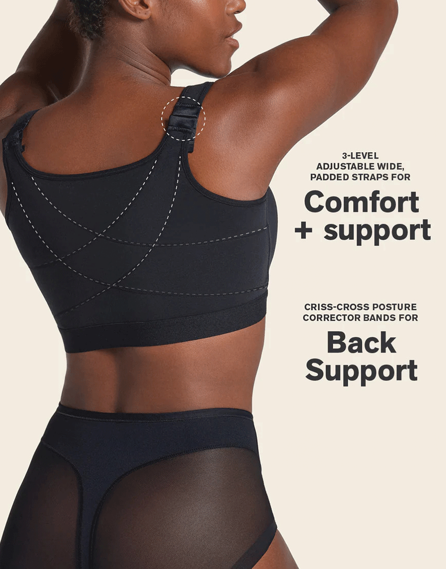 NEW! Stretch Cotton Posture Correcter Wireless Bra-All-in-one-Black