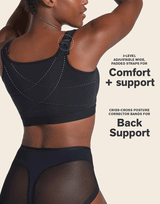 LEONISA NEW! Stretch Cotton Posture Correcter Wireless Bra With Removeable Pads-All-in-one-Black