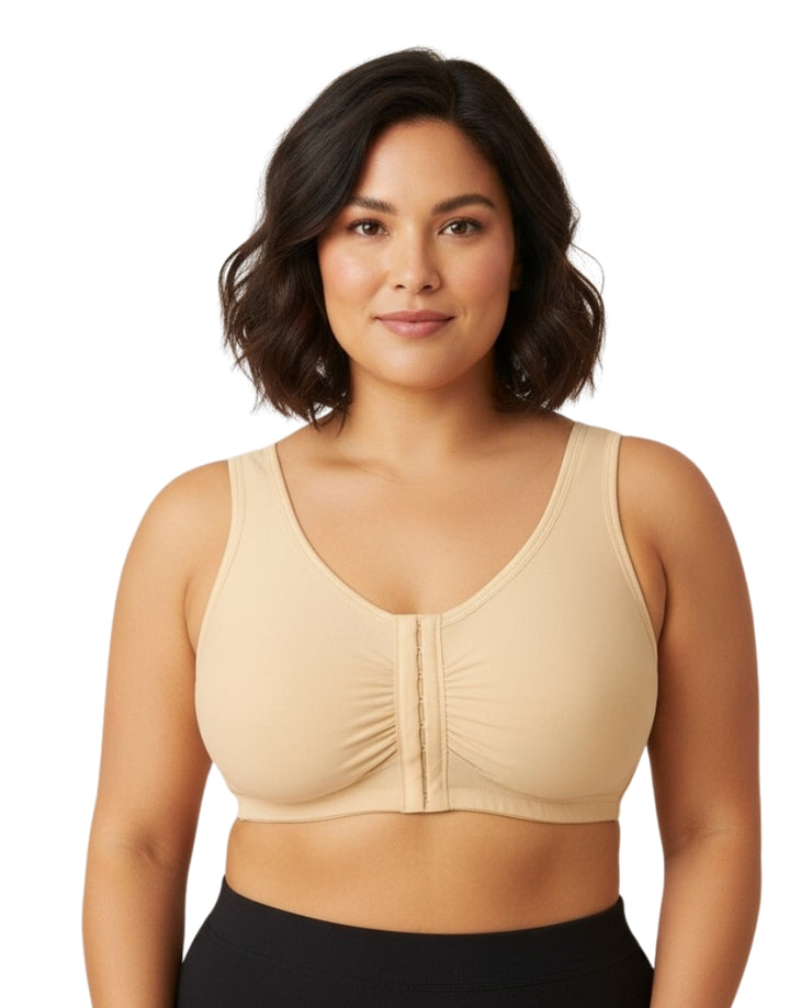 Plus Size Cotton Wire-free Darted Cup Front Open Bra - SKIN