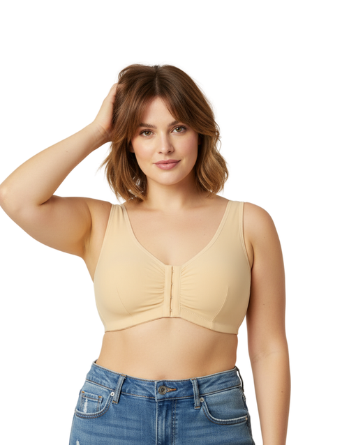 LOSHA COTTON FRONT OPEN SLIP ON POST SURGICAL BRA WITH POCKETS-SKIN