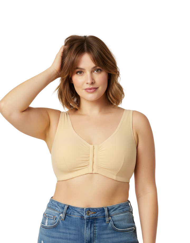 LOSHA COTTON FRONT OPEN SLIP ON POST SURGICAL BRA WITH POCKETS-SKIN