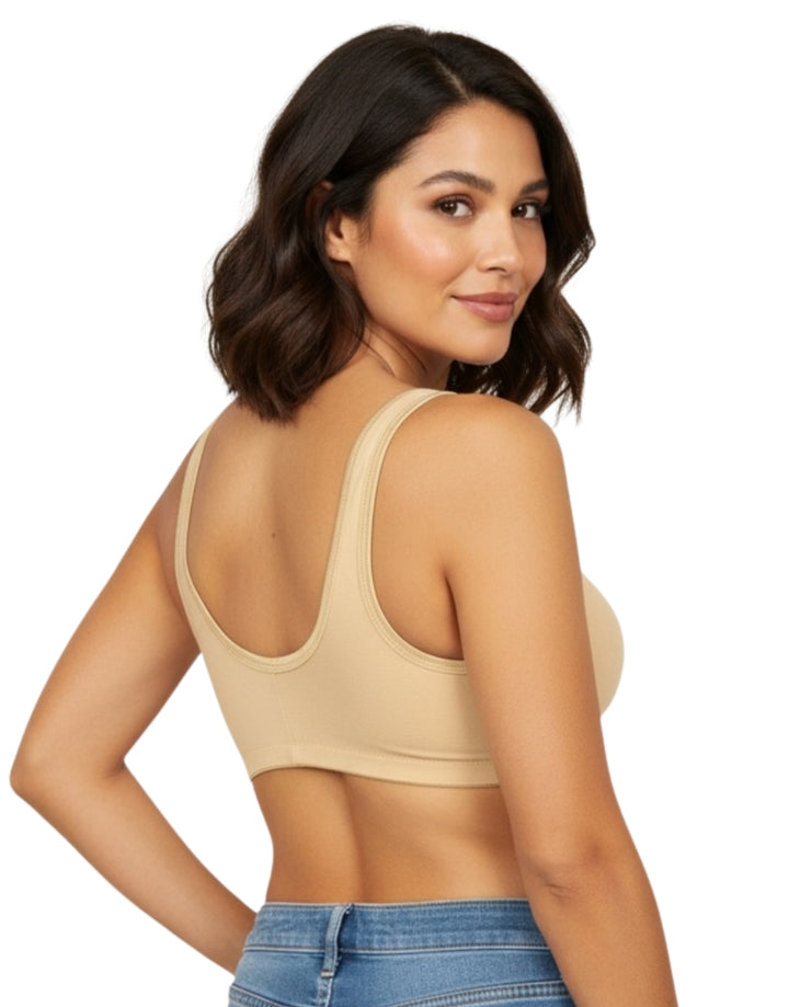 Plus Size Cotton Wire-free Darted Cup Front Open Bra - SKIN
