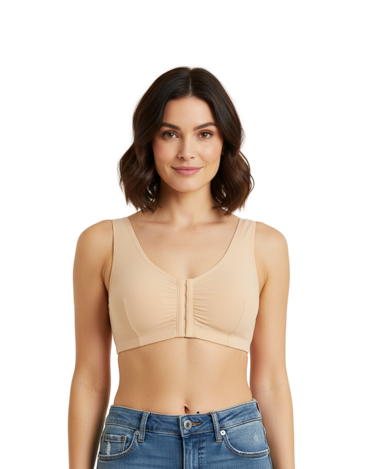 LOSHA COTTON FRONT CLOSURE POST SURGICAL BRA WITH POCKETS-SKIN