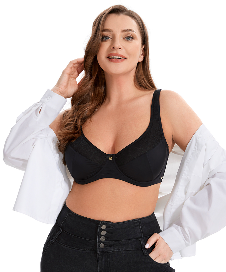 Losha Curvy Double Layered Minimizer Bra with Lace Touch-BLACK
