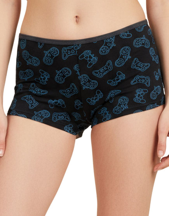 SUPER SOFT BOY SHORTS COTTON BRIEF-GAME BLACK
