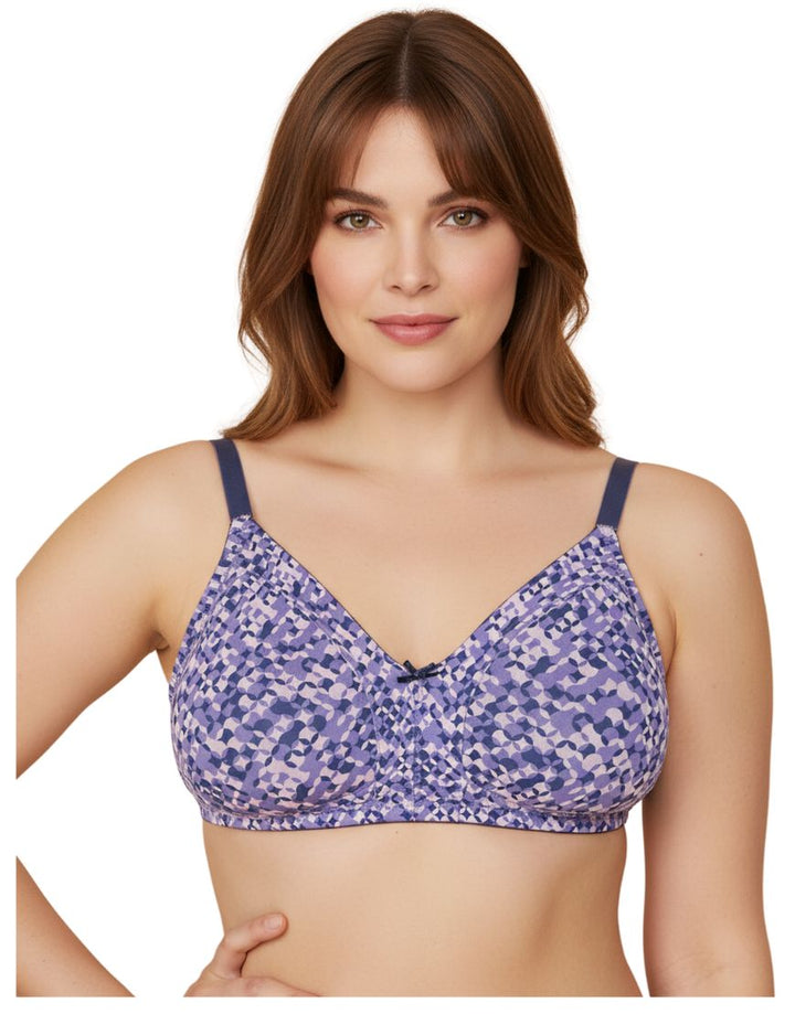DOUBLE LAYERED FULL COVERAGE COTTON WIREFREE BRA WITH DIAMOND GEOMETRIC-PURPLE PRINT