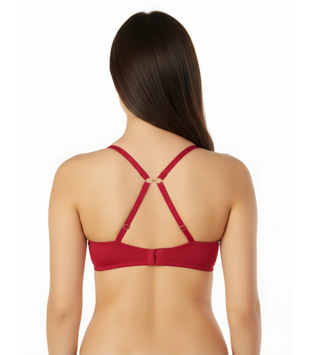 Pack of 2 Wired Pushup T-Shirt Bras with J Hook-Black/Savvy Red