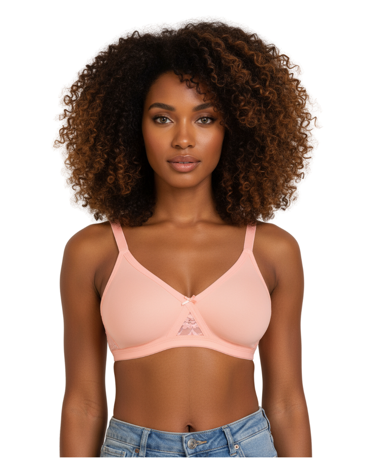 Wirefree Super Support Cotton bra With Touch Of Lace -PINK