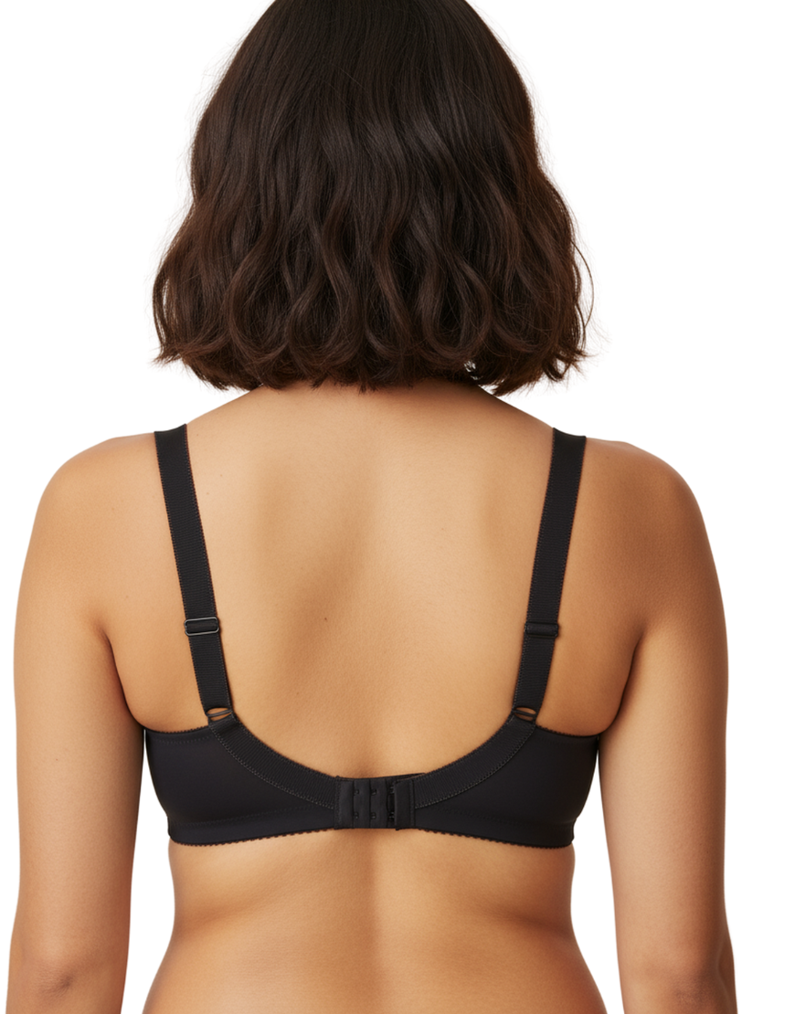 FULL COVERAGE POST SURGICAL BRA WITH BROAD ELASTIC STRAP -BLACK