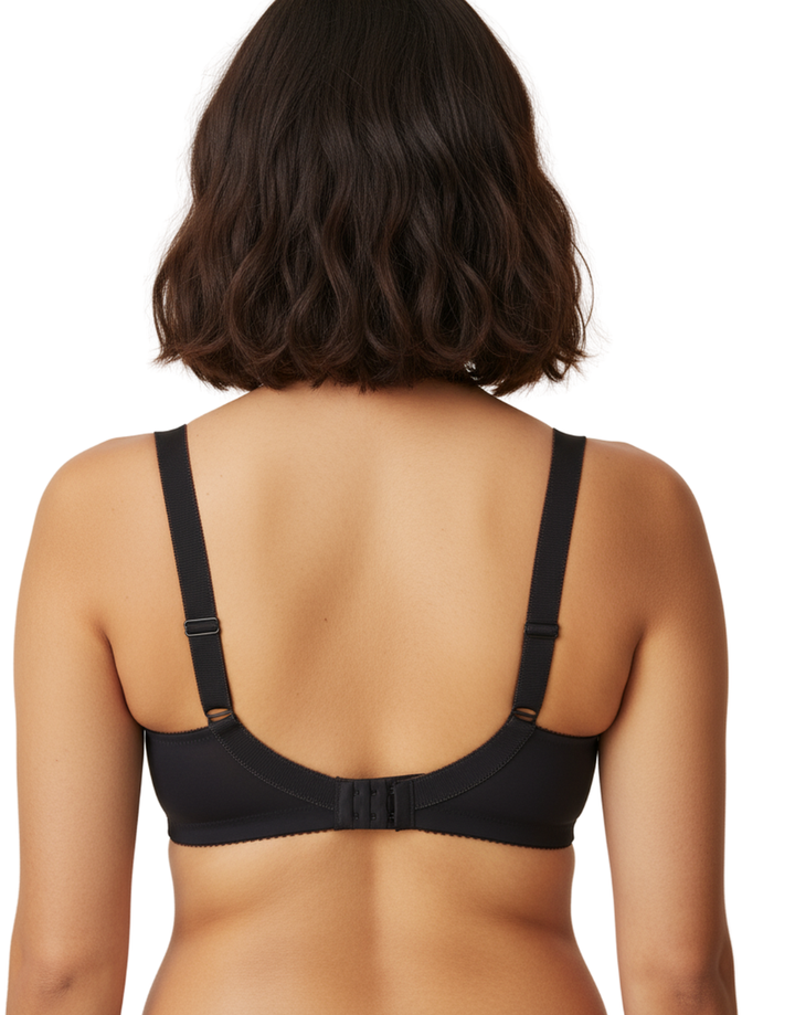 FULL COVERAGE POST SURGICAL BRA WITH BROAD ELASTIC STRAP -BLACK
