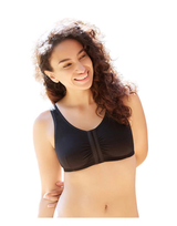 Plus Size Cotton Wire-free Darted Cup Front Open Bra - BLACK