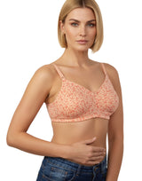 COTTON DOUBLE LAYERED NON WIRED PRINTED BRA -SALMON