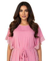 LOSHA 2 PIECE ROUND NECK SIDE LACE LONG NIGHTY -PINK