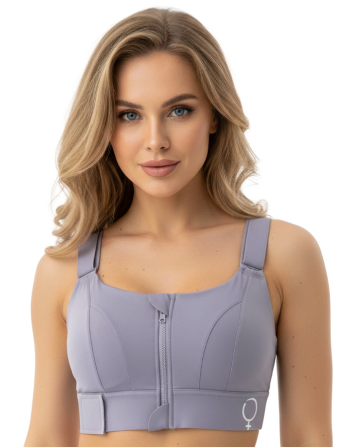 LOSHA PREMIUM QUALITY FRONT CLOSURE PADDED HIGH IMPACT SPORTS BRA WITH ADJUSTABLE WAIST BAND-LAVENDER