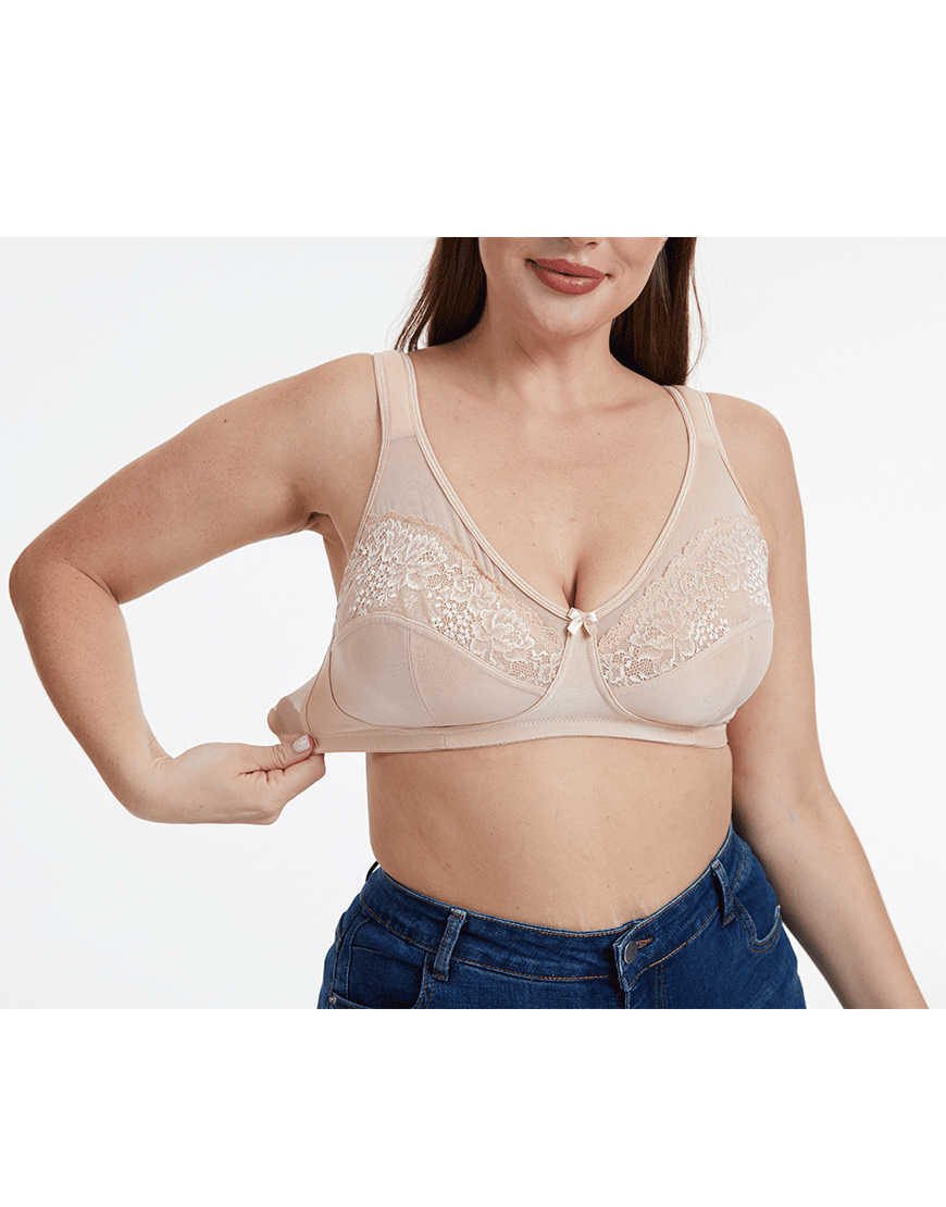 Plus Quattro Support Full-Coverage Wirefree Bra With Side Shaping Panels And Cushioned Straps-TOASTED ALMOND