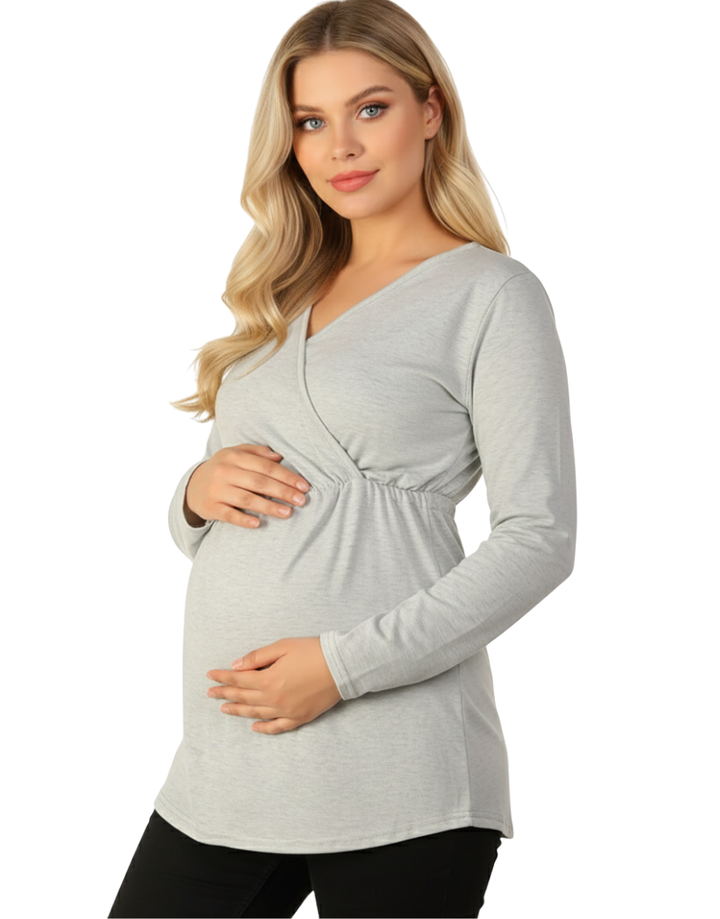 LOSHA MOMMY FULL SLEEVES NURSING SHIRT-GREY