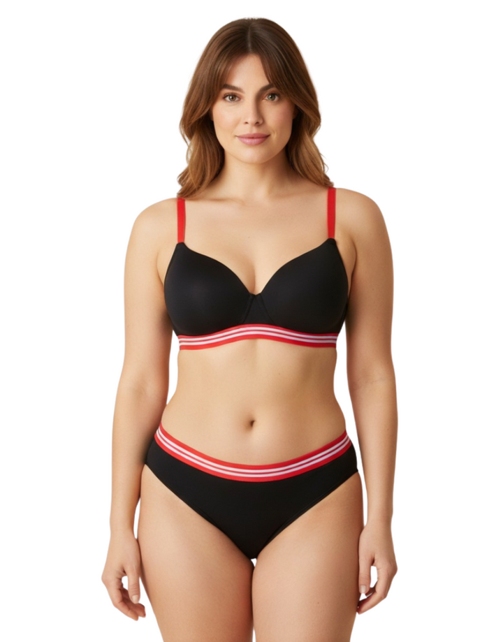 LIGHTLY PADDED NON WIRED TSHIRT BRA WITH MATCHING PANTY-BLACK