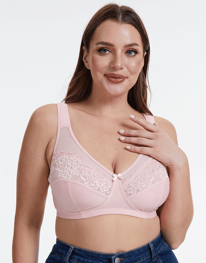 Plus Quattro Support Full-Coverage Wirefree Bra With Side Shaping Panels And Cushioned Straps-QUARTZ PINK