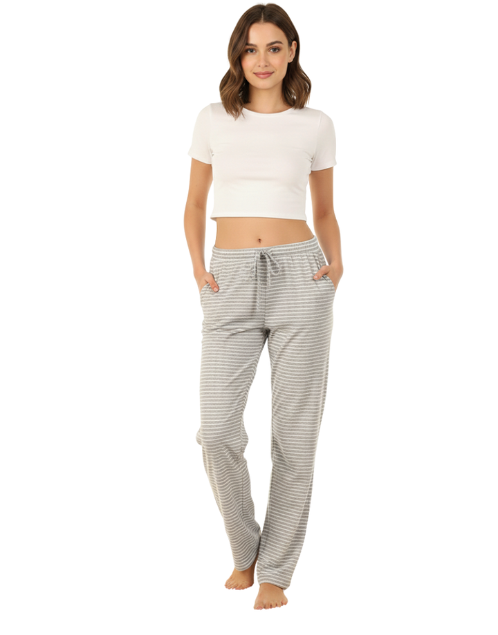 TAHARI STRAIGHTLEG SLEEP PANTS WITH SLIT POCKET-HEATHER GREY