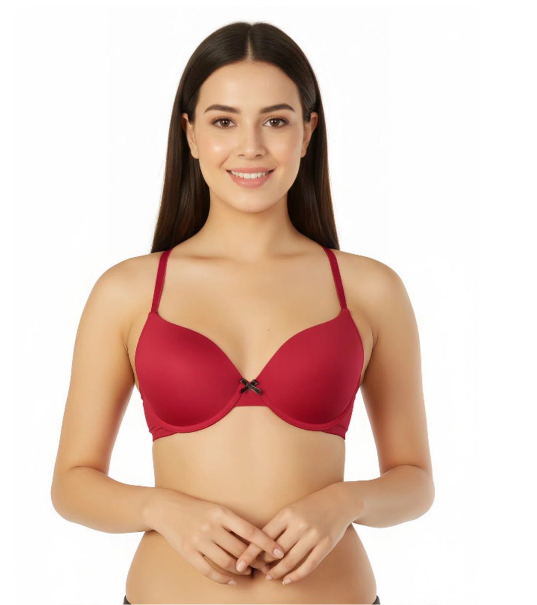 Pack of 2 Wired Pushup T-Shirt Bras with J Hook-Black/Savvy Red