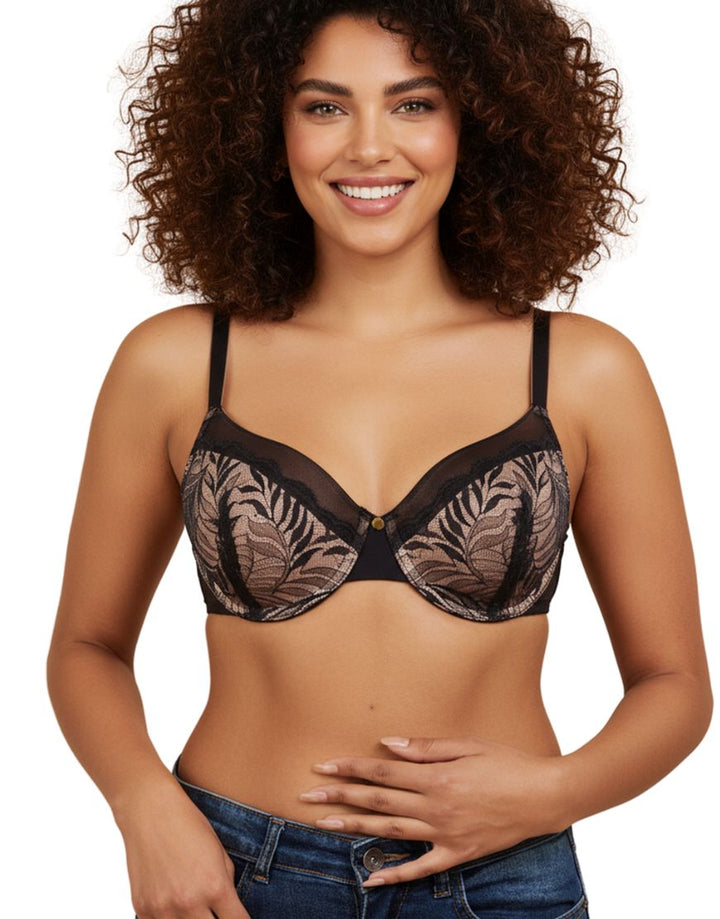 FEATHER LIGHT PADDED  LACE DEMI CUP BRA-BLACK