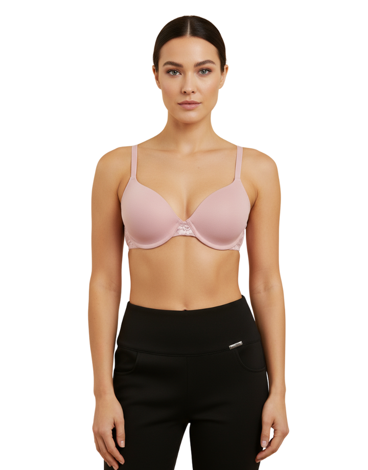 COTTON UNDERWIRED LIGHTLY PADDED T-SHIRT BRA-DAWN PINK
