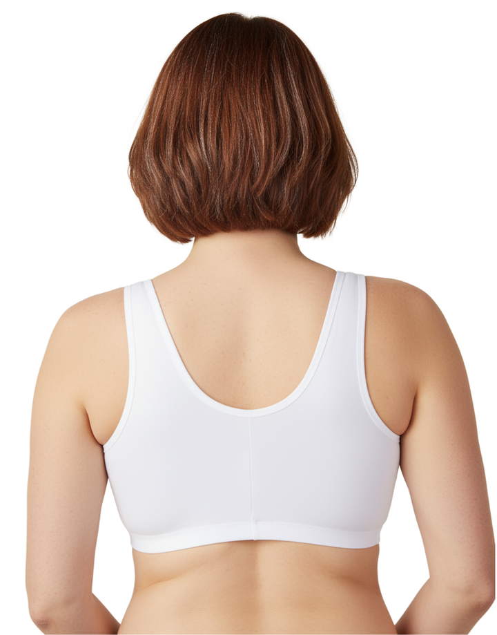 COTTON FRONT OPEN SLIP ON POST SURGICAL BRA WITH POCKETS-WHITE
