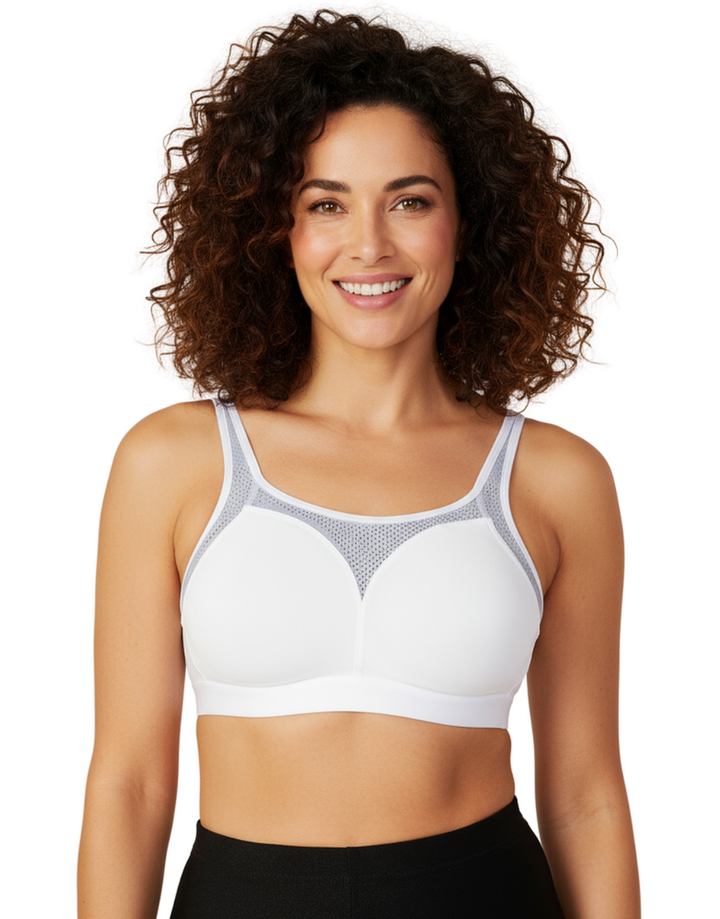 Losha cotton double layered medium to high impact sports bra-White