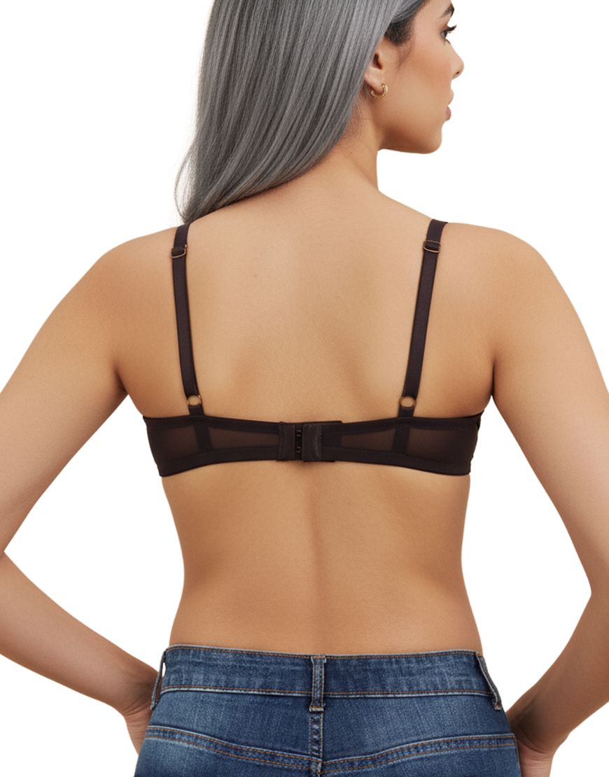 DEMI CUP HIGH APEX FEATHER LIGHT PADDED LACE CUP BRA-BLACK