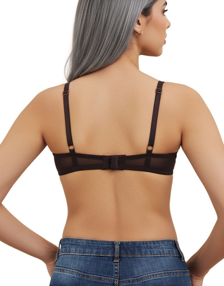 DEMI CUP HIGH APEX FEATHER LIGHT PADDED LACE CUP BRA-BLACK