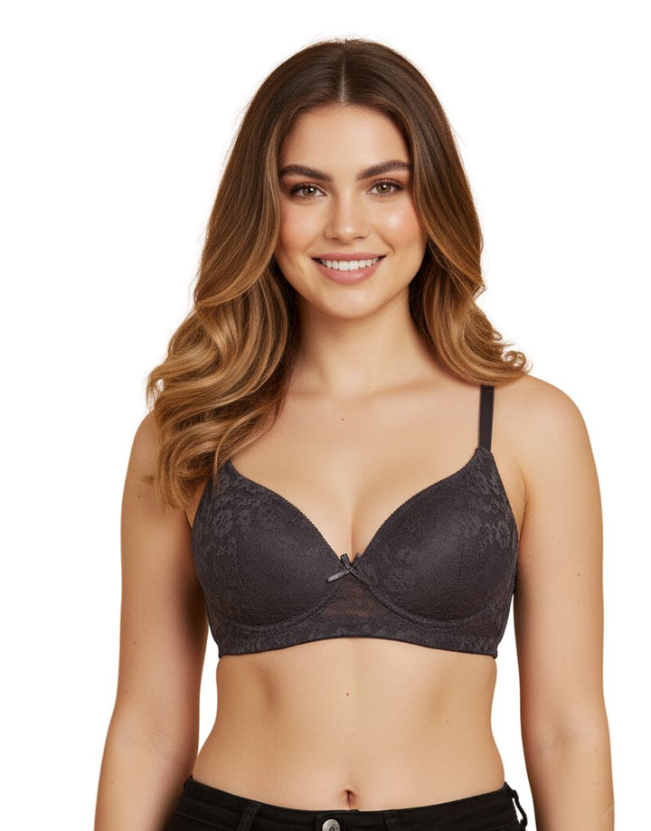 LIGHTLY PADDED WIRE-FREE 3/4TH COVERAGE ALL OVER LACE BRA- FORGGED IRON