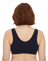 COTTON FRONT OPEN SLIP ON POST SURGICAL BRA WITH POCKETS-BLACK