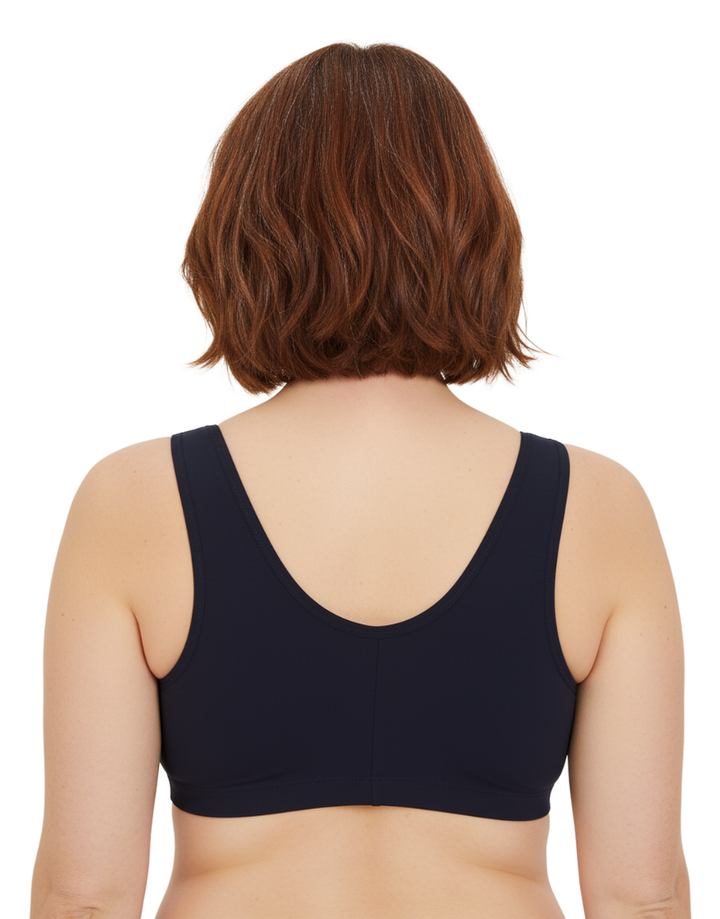 COTTON FRONT OPEN SLIP ON POST SURGICAL BRA WITH POCKETS-BLACK