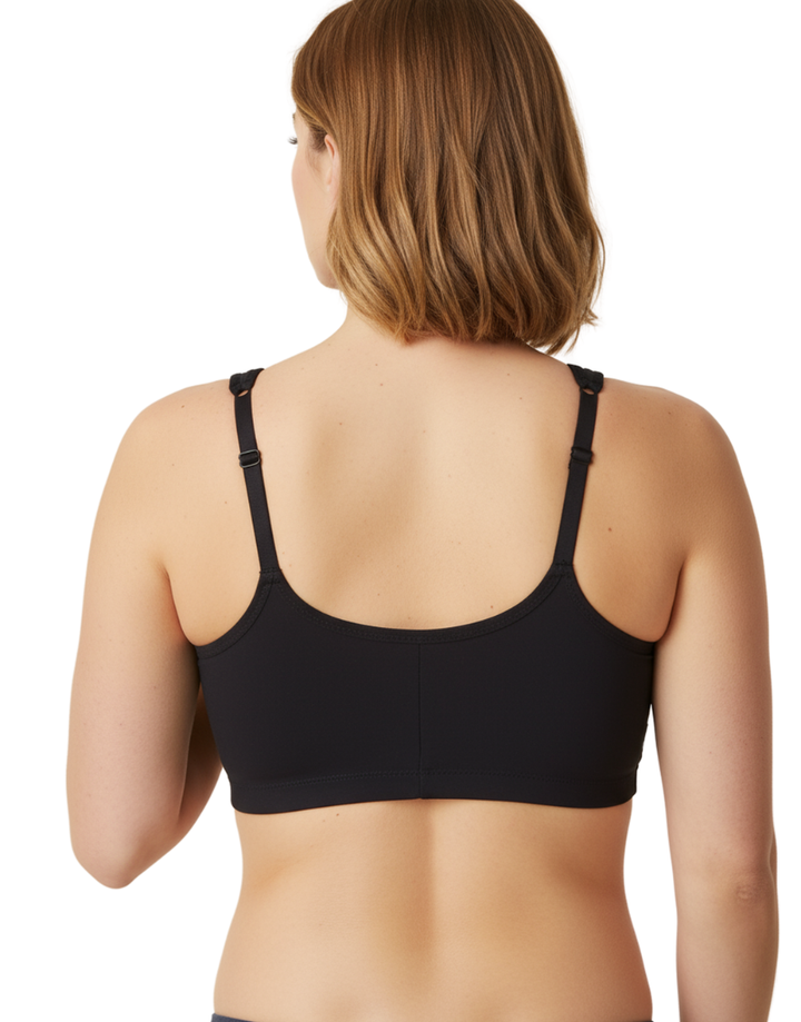 COTTON FRONT CLOSURE POST SURGICAL BRA WITH POCKETS-BLACK