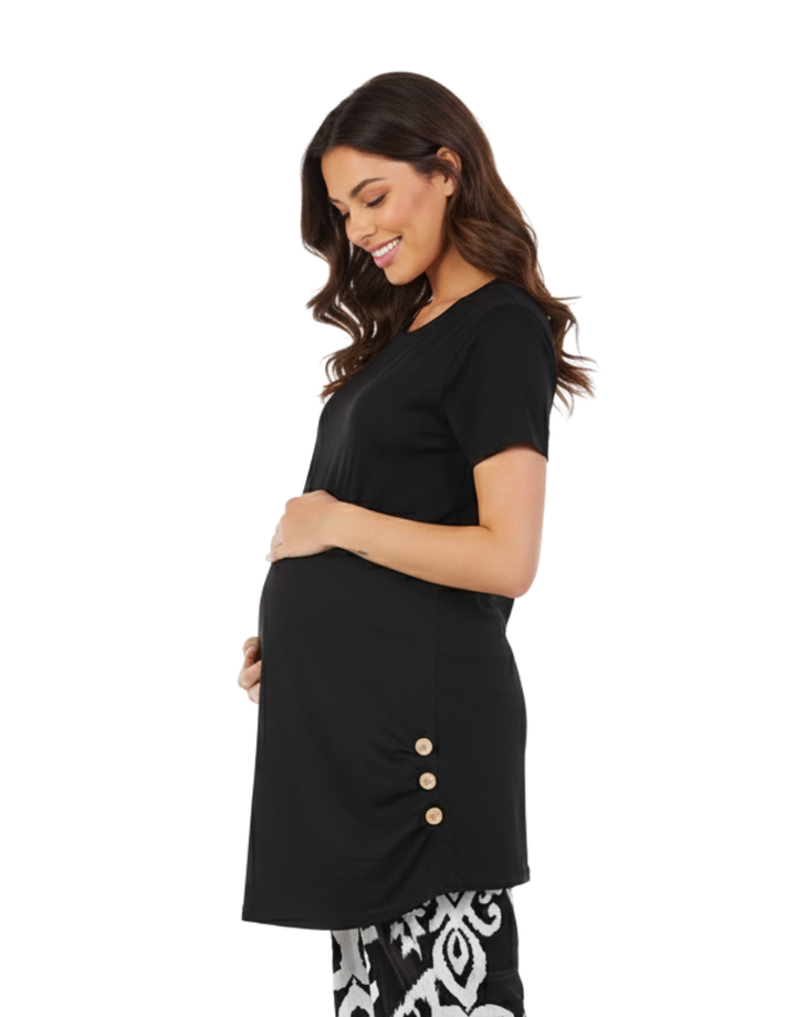 MOMMY SHORT SLEEVE COTTON MATERNITY T-SHIRT-BLACK
