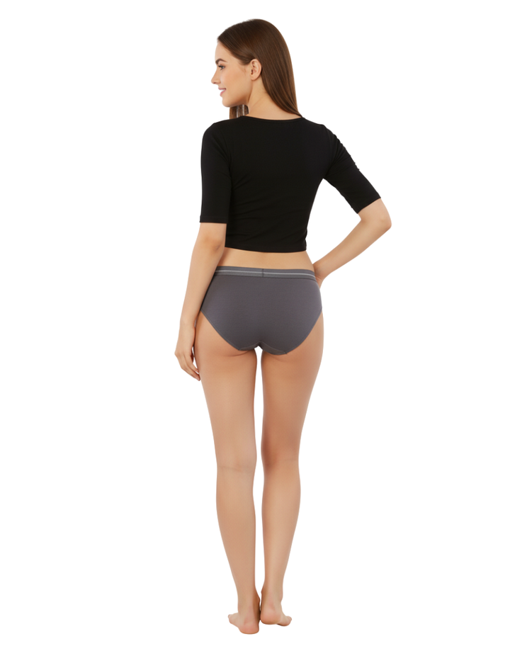 COTTON BIKNI BREIF WITH GLITTER ELASTIC WAIST BAND-GREY