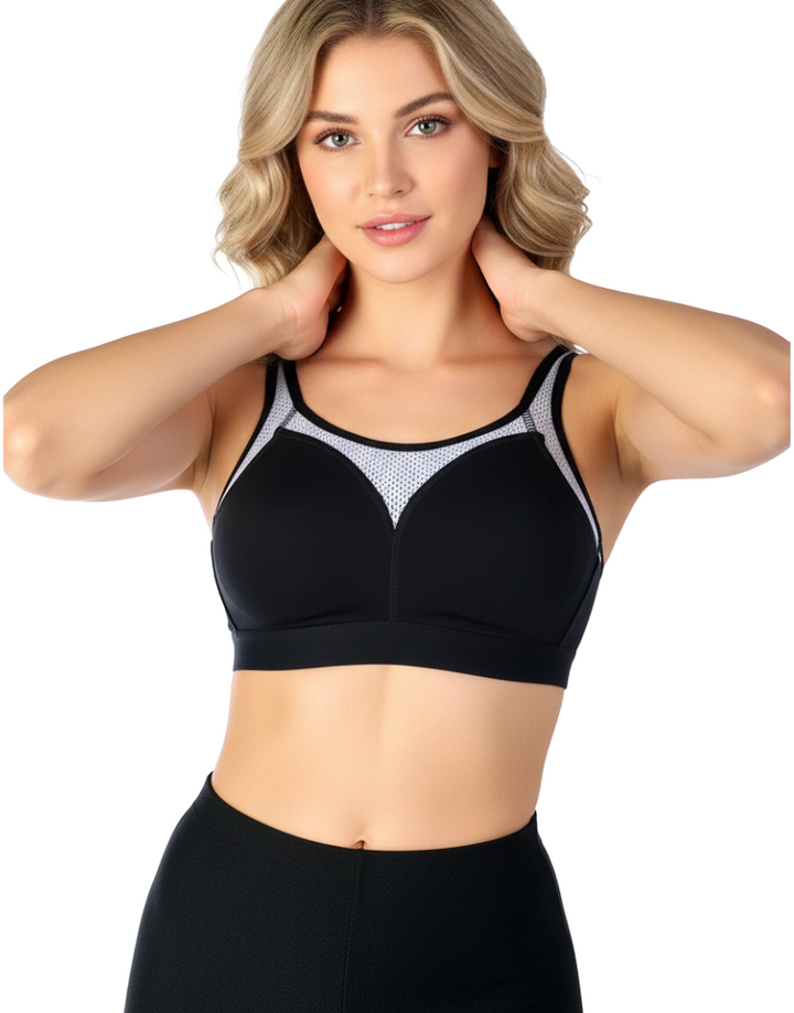 Losha cotton double layered medium to high impact sports bra-Black