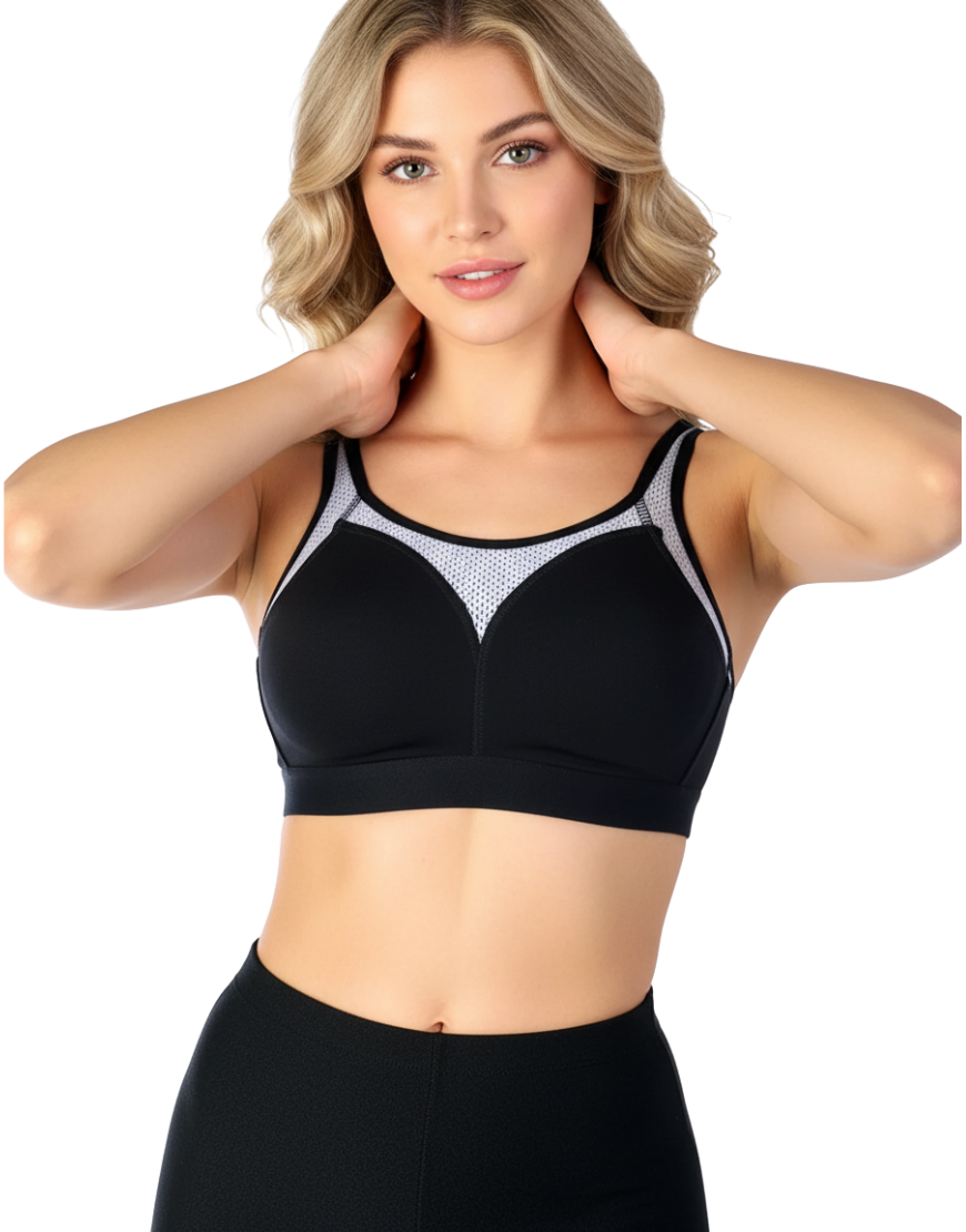 Losha cotton double layered medium to high impact sports bra-Black