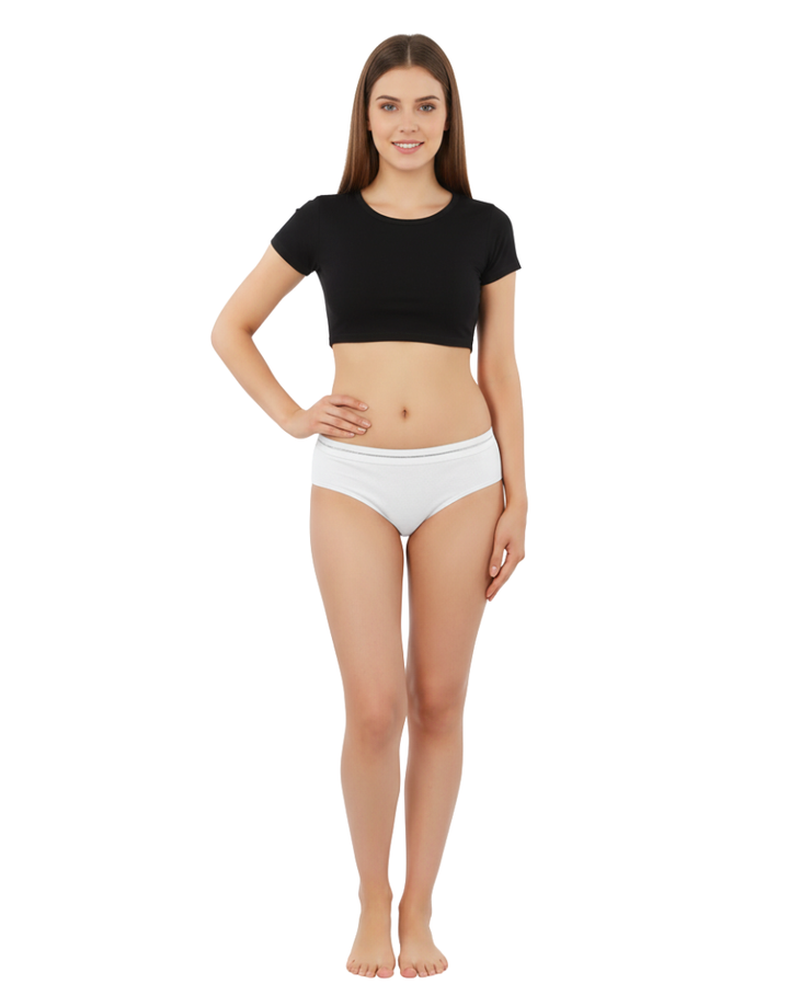 COTTON BIKNI BREIF WITH GLITTER ELASTIC WAIST BAND-WHITE